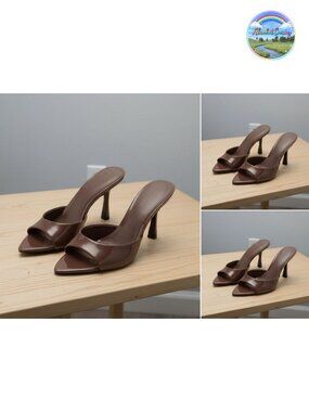 Women's Pointed Toe Slingback Block Heel Sandals 70mm Patent PU Slip On